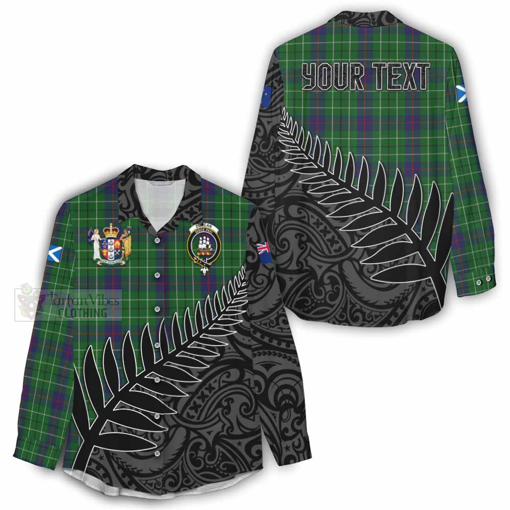 Tartan Vibes Clothing Duncan Crest Tartan Women's Casual Shirt with New Zealand Silver Fern Half Style