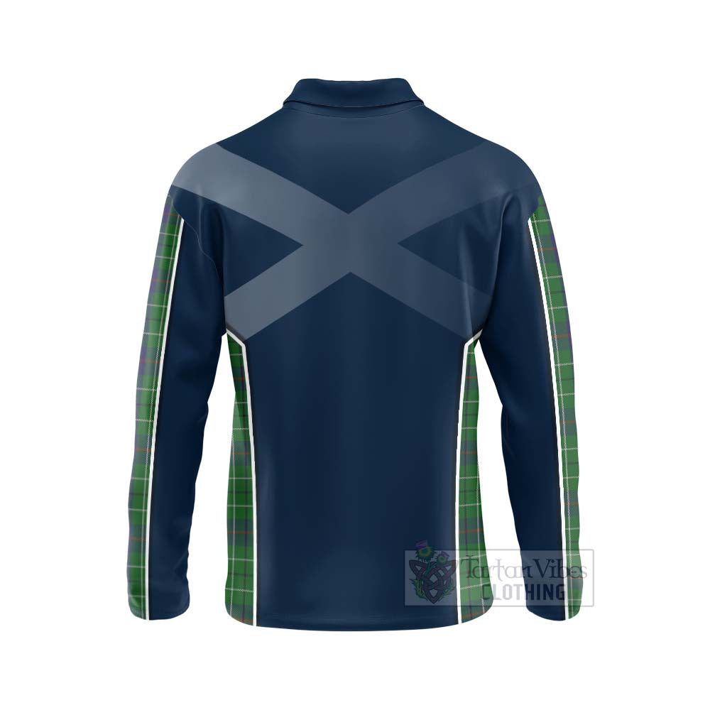 Tartan Vibes Clothing Duncan Tartan Long Sleeve Polo Shirt with Family Crest and Scottish Thistle Vibes Sport Style