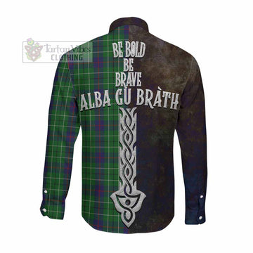 Duncan Tartan Family Crest Long Sleeve Button Shirt Alba Gu Brath Be Brave Lion Ancient Style