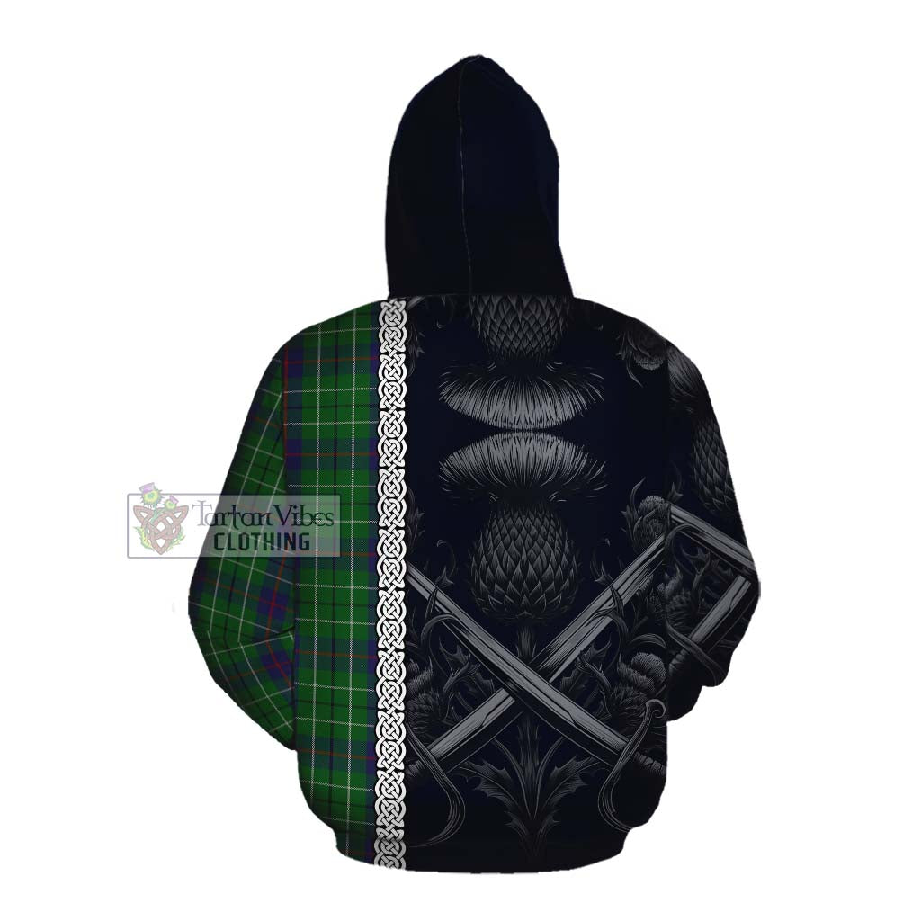 Tartan Vibes Clothing Duncan Tartan Cotton Hoodie with Family Crest Cross Sword Thistle Celtic Vibes