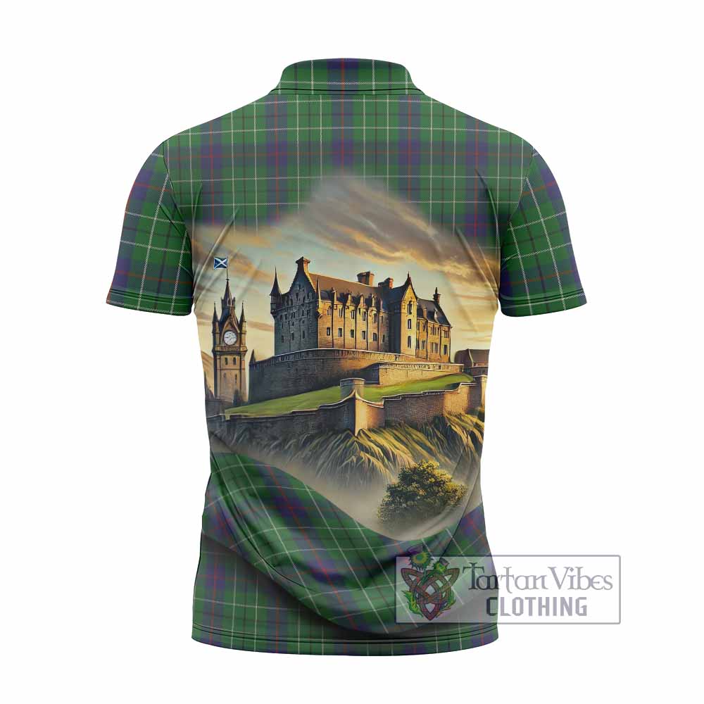 Tartan Vibes Clothing Duncan Tartan Family Crest Zipper Polo Shirt with Scottish Ancient Castle Stype