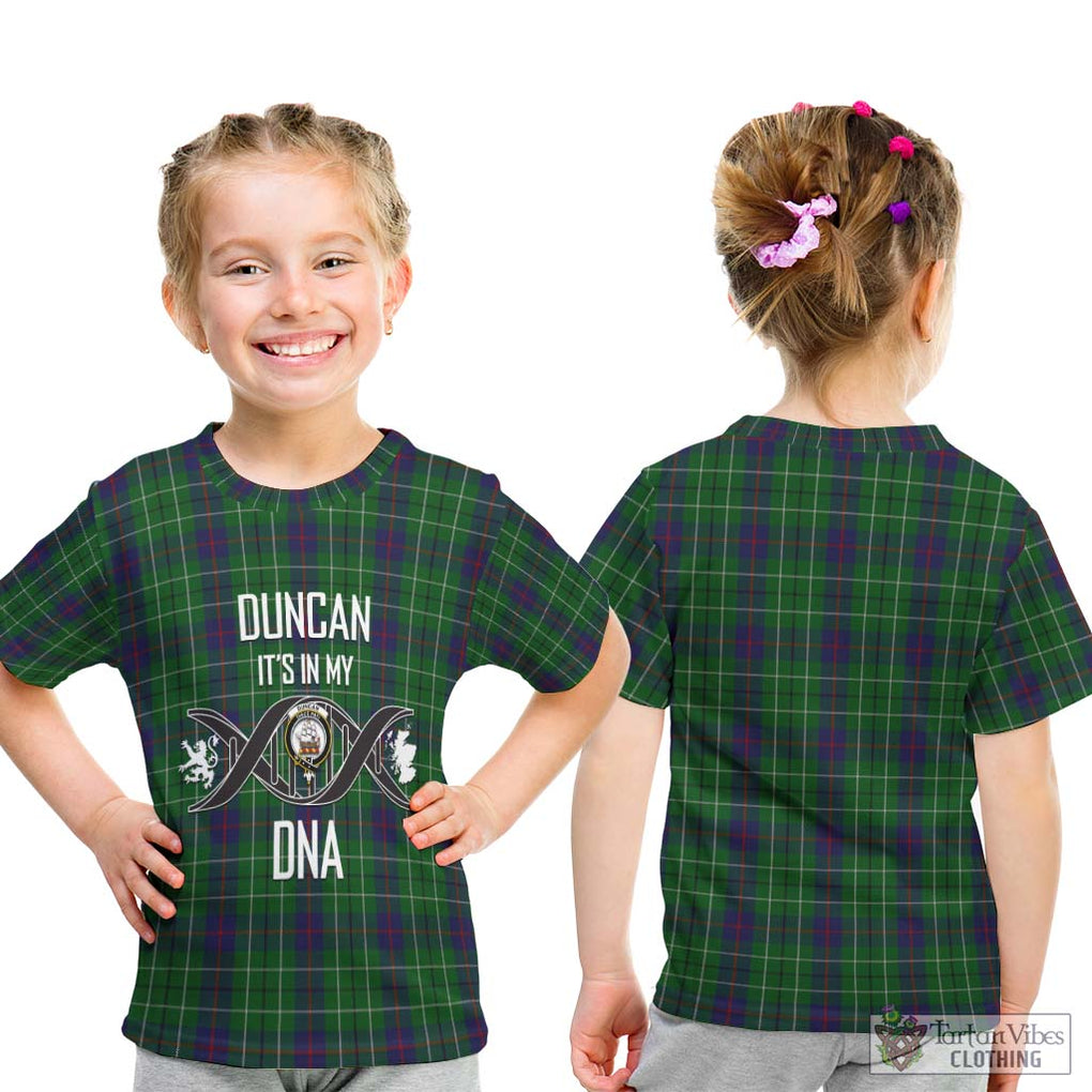 Duncan Tartan Kid T-Shirt with Family Crest DNA In Me Style - Tartanvibesclothing Shop