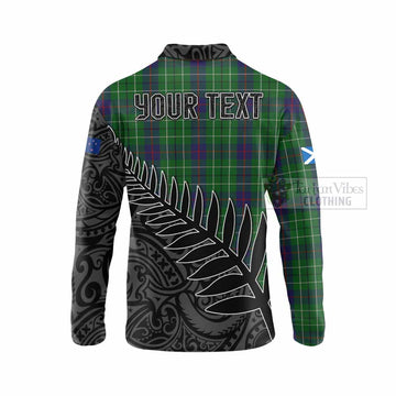 Tartan Vibes Clothing Duncan Crest Tartan Long Sleeve Polo Shirt with New Zealand Silver Fern Half Style