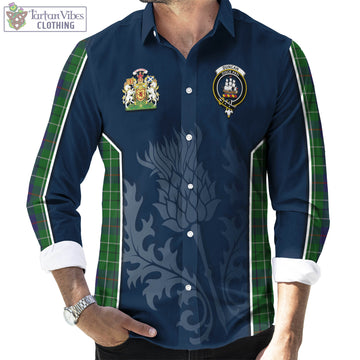 Duncan Tartan Long Sleeve Button Up Shirt with Family Crest and Scottish Thistle Vibes Sport Style