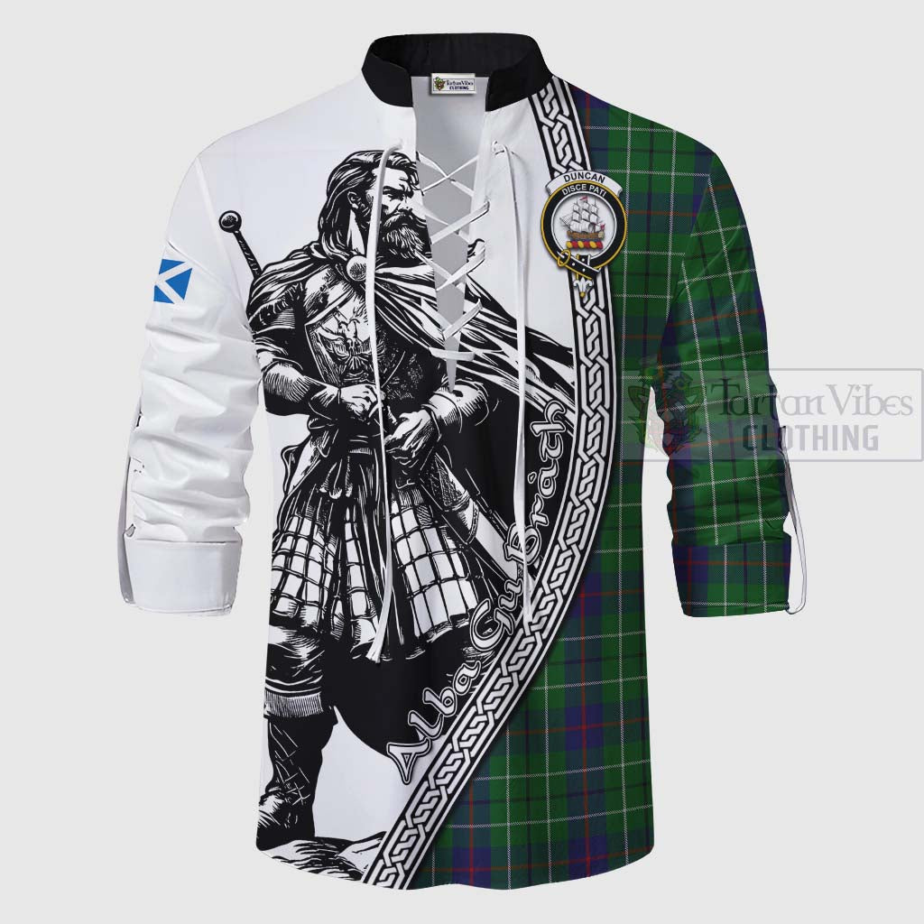 Tartan Vibes Clothing Duncan Tartan Clan Crest Ghillie Kilt Shirt with Highlander Warrior Celtic Style