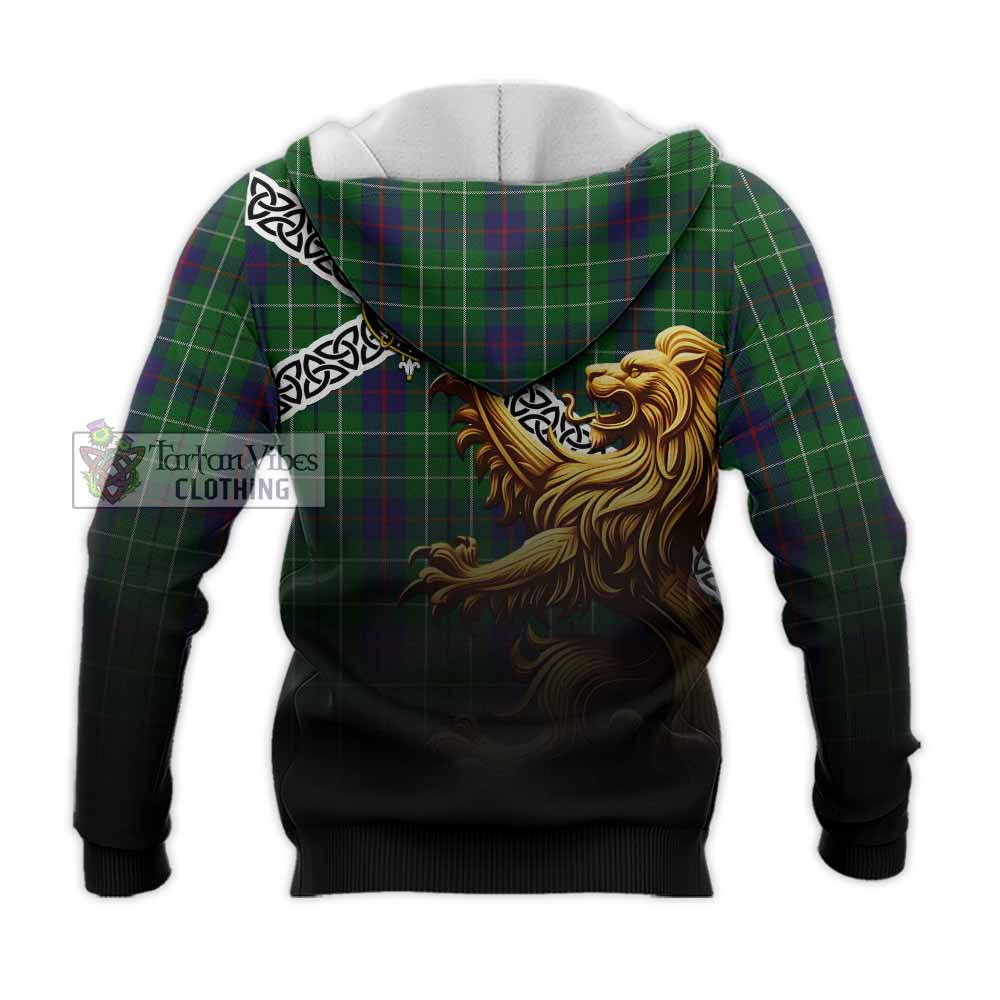 Tartan Vibes Clothing Duncan Crest Tartan Knitted Hoodie with Golden Lion Emblem Celtic Style