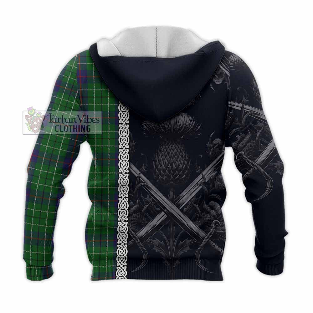 Tartan Vibes Clothing Duncan Tartan Knitted Hoodie with Family Crest Cross Sword Thistle Celtic Vibes