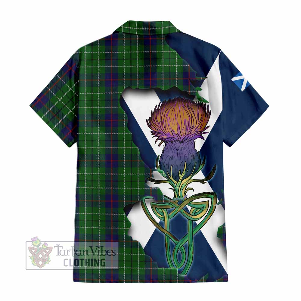 Tartan Vibes Clothing Duncan Tartan Family Crest Short Sleeve Button Shirt Scottish Thistle Celtic Inspired