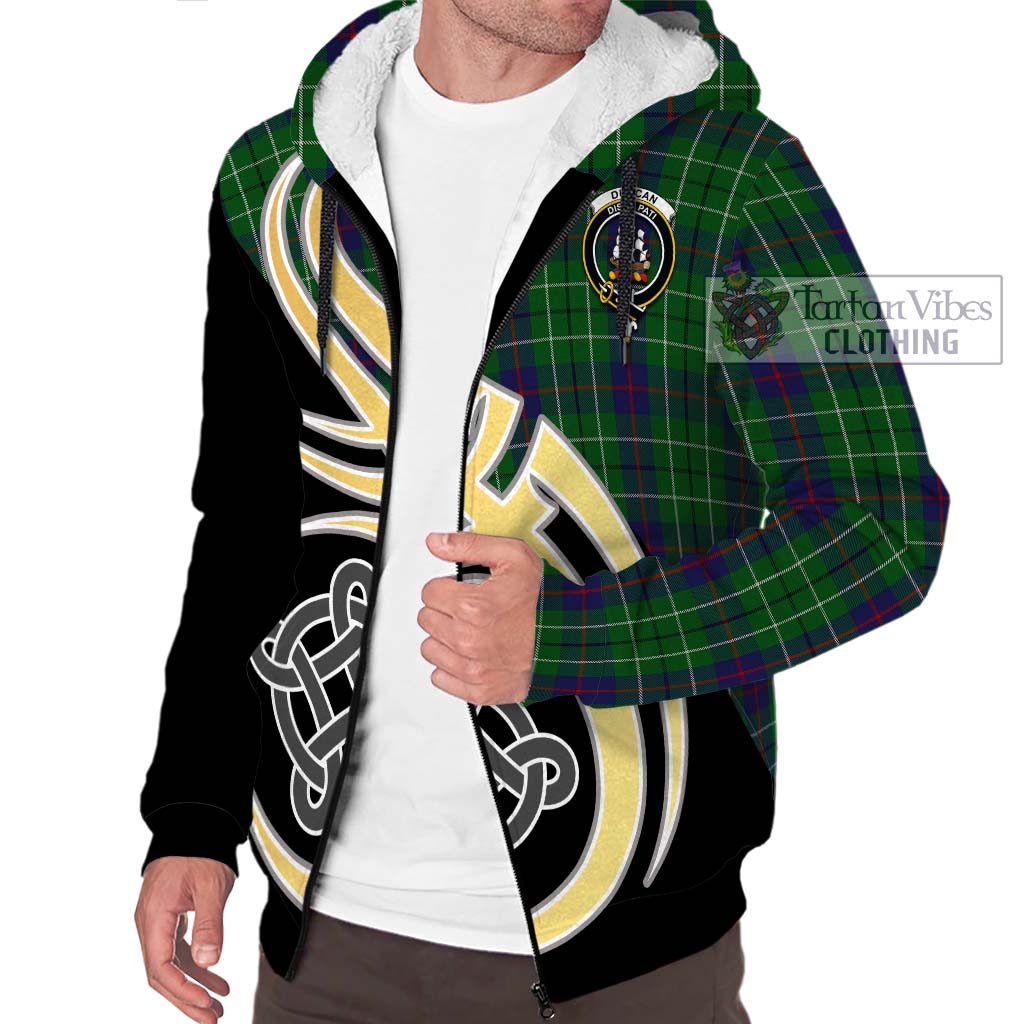 Duncan Tartan Sherpa Hoodie with Family Crest and Celtic Symbol Style - Tartan Vibes Clothing