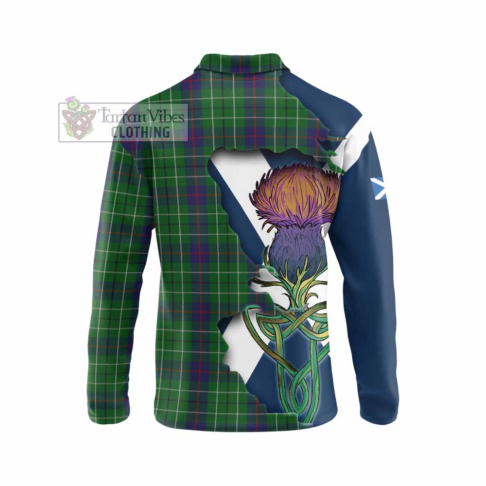 Tartan Vibes Clothing Duncan Tartan Family Crest Long Sleeve Polo Shirt Scottish Thistle Celtic Inspired