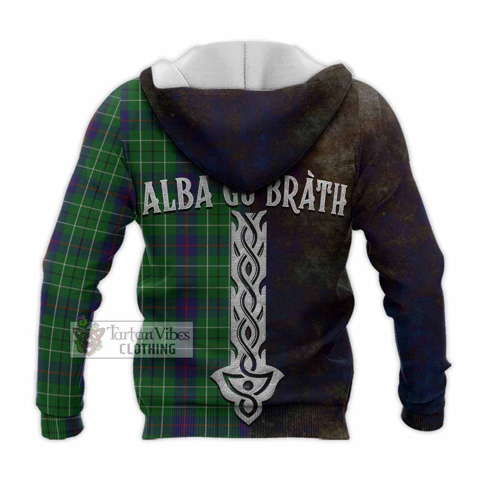 Tartan Vibes Clothing Duncan Tartan Family Crest Knitted Hoodie Alba Gu Brath Be Brave Lion Ancient Style