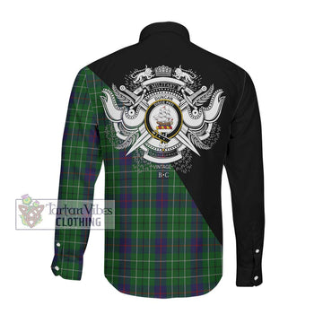 Duncan Tartan Long Sleeve Button Shirt with Family Crest and Military Logo Style Men's Shirt - Tartanvibesclothing Shop