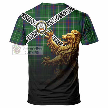 Tartan Vibes Clothing Duncan Crest Tartan T-Shirt with Golden Lion Emblem Celtic Style