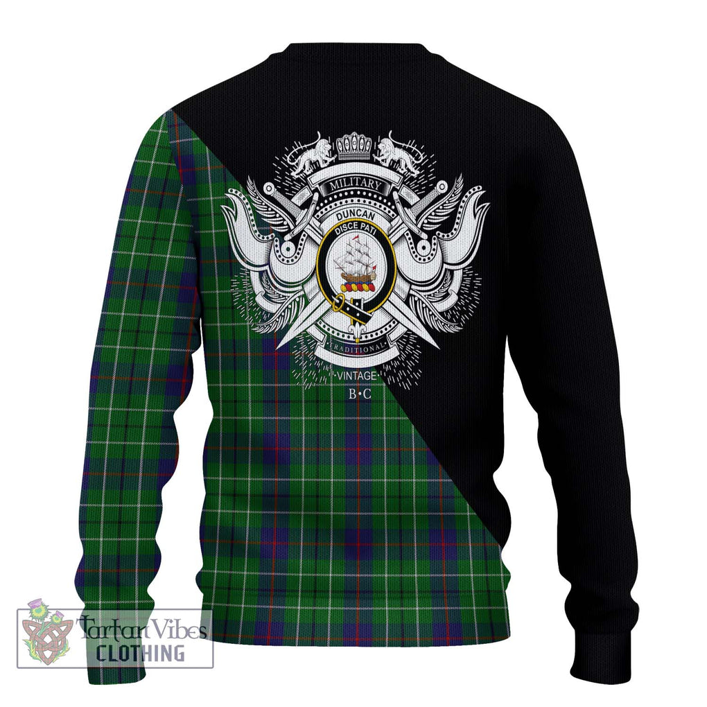Duncan Tartan Knitted Sweater with Family Crest and Military Logo Style - Tartanvibesclothing Shop