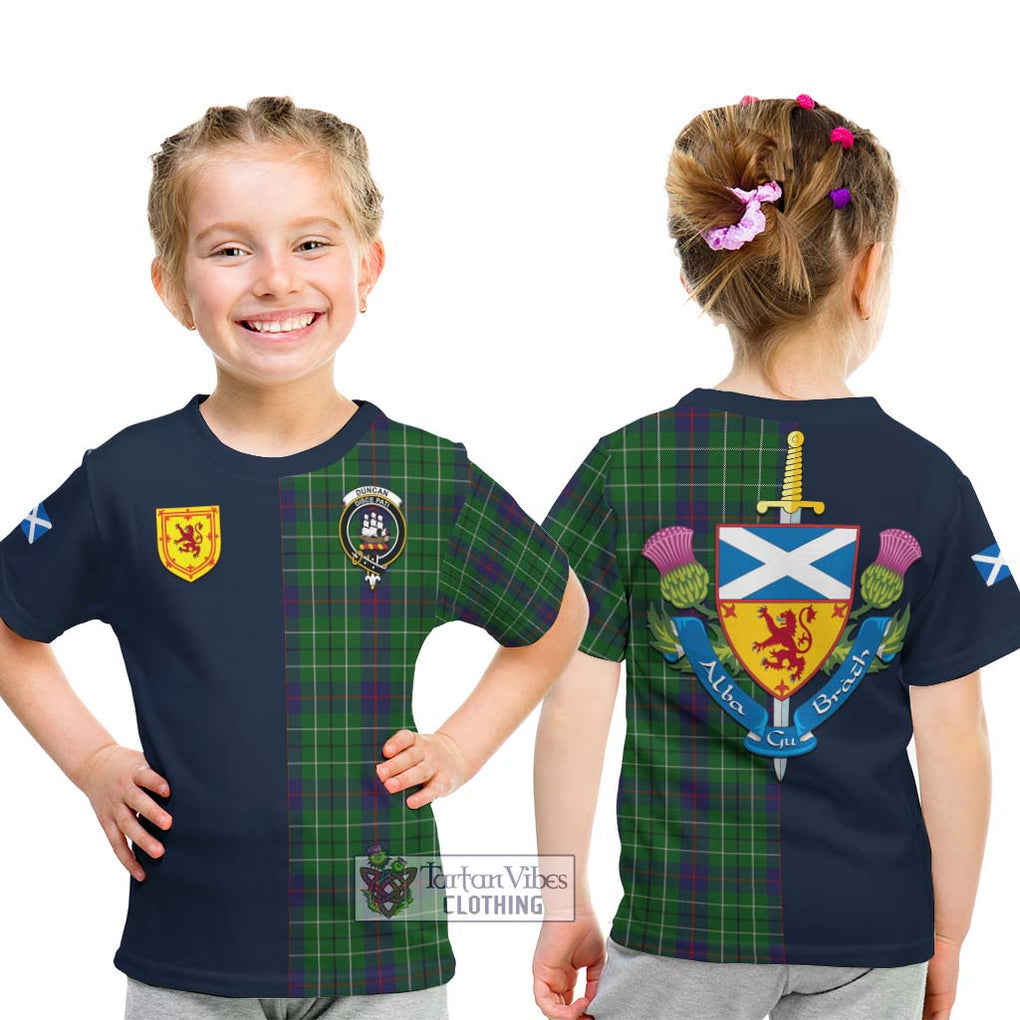 Tartan Vibes Clothing Duncan Tartan Kid T-Shirt with Scottish Lion Royal Arm Half Style