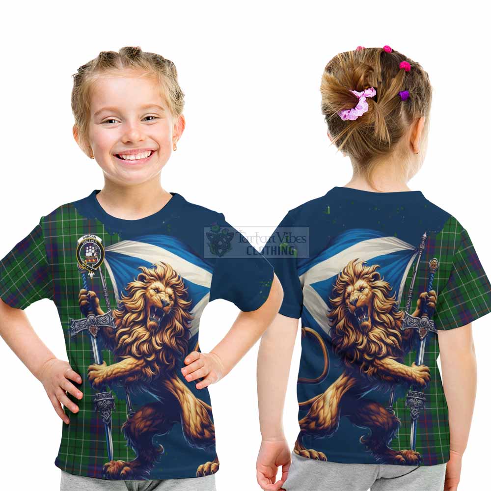 Tartan Vibes Clothing Duncan Tartan Family Crest Kid T-Shirt with Scottish Majestic Lion
