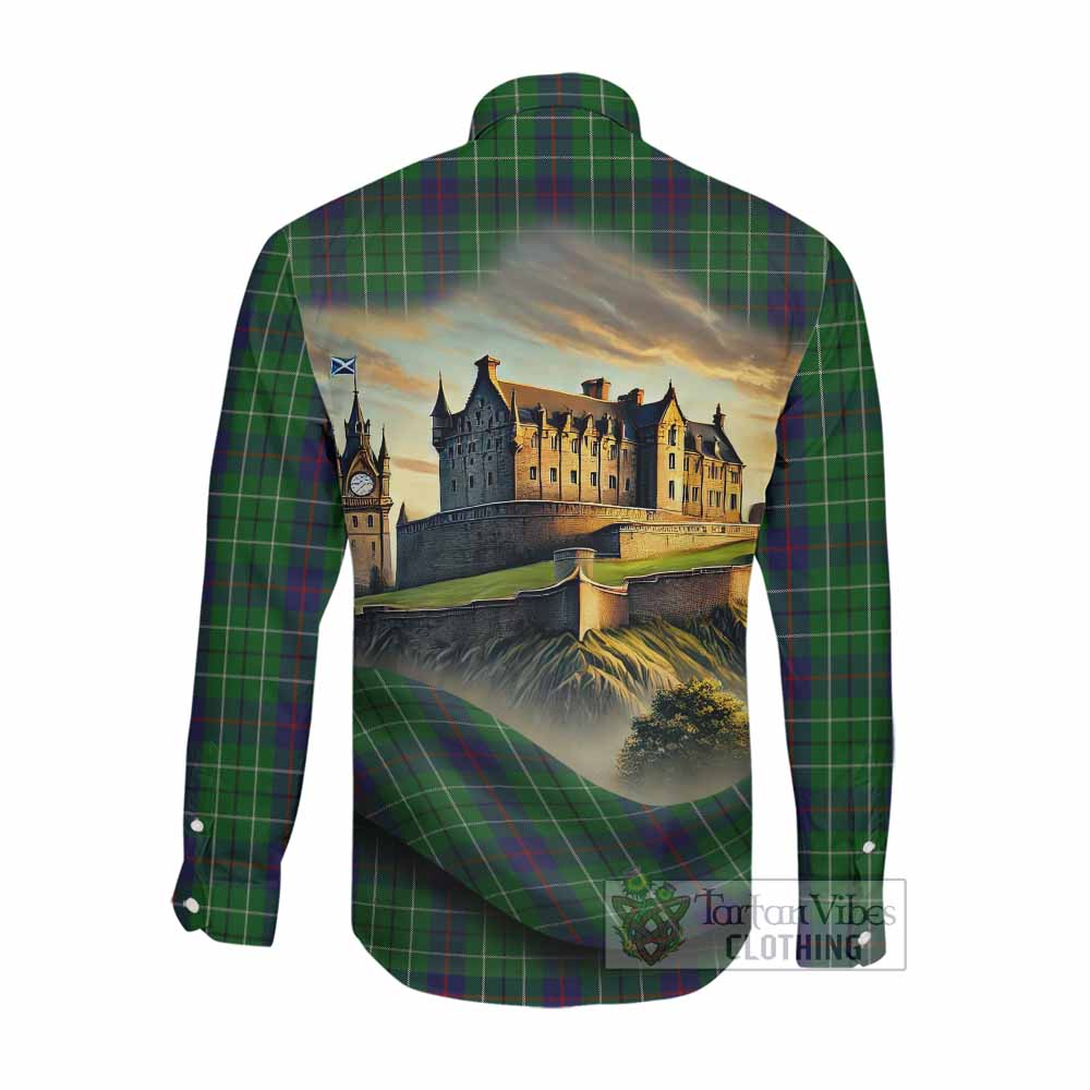 Tartan Vibes Clothing Duncan Tartan Family Crest Long Sleeve Button Shirt with Scottish Ancient Castle Style