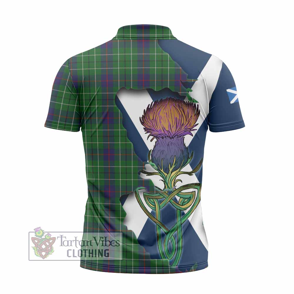 Tartan Vibes Clothing Duncan Tartan Family Crest Zipper Polo Shirt Scottish Thistle Celtic Inspired