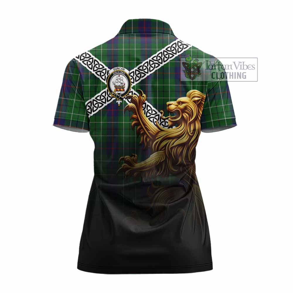 Tartan Vibes Clothing Duncan Crest Tartan Women's Polo Shirt with Golden Lion Emblem Celtic Style