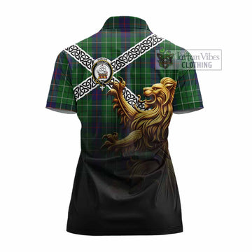 Duncan Crest Tartan Women's Polo Shirt with Golden Lion Emblem Celtic Style