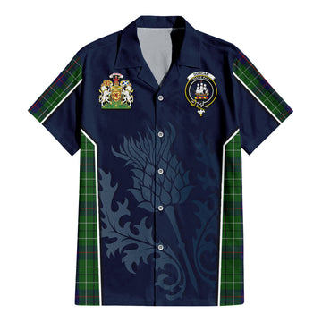 Duncan Tartan Short Sleeve Button Up Shirt with Family Crest and Scottish Thistle Vibes Sport Style