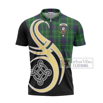 Tartan Vibes Clothing Duncan Tartan Zipper Polo Shirt with Family Crest and Celtic Symbol Style