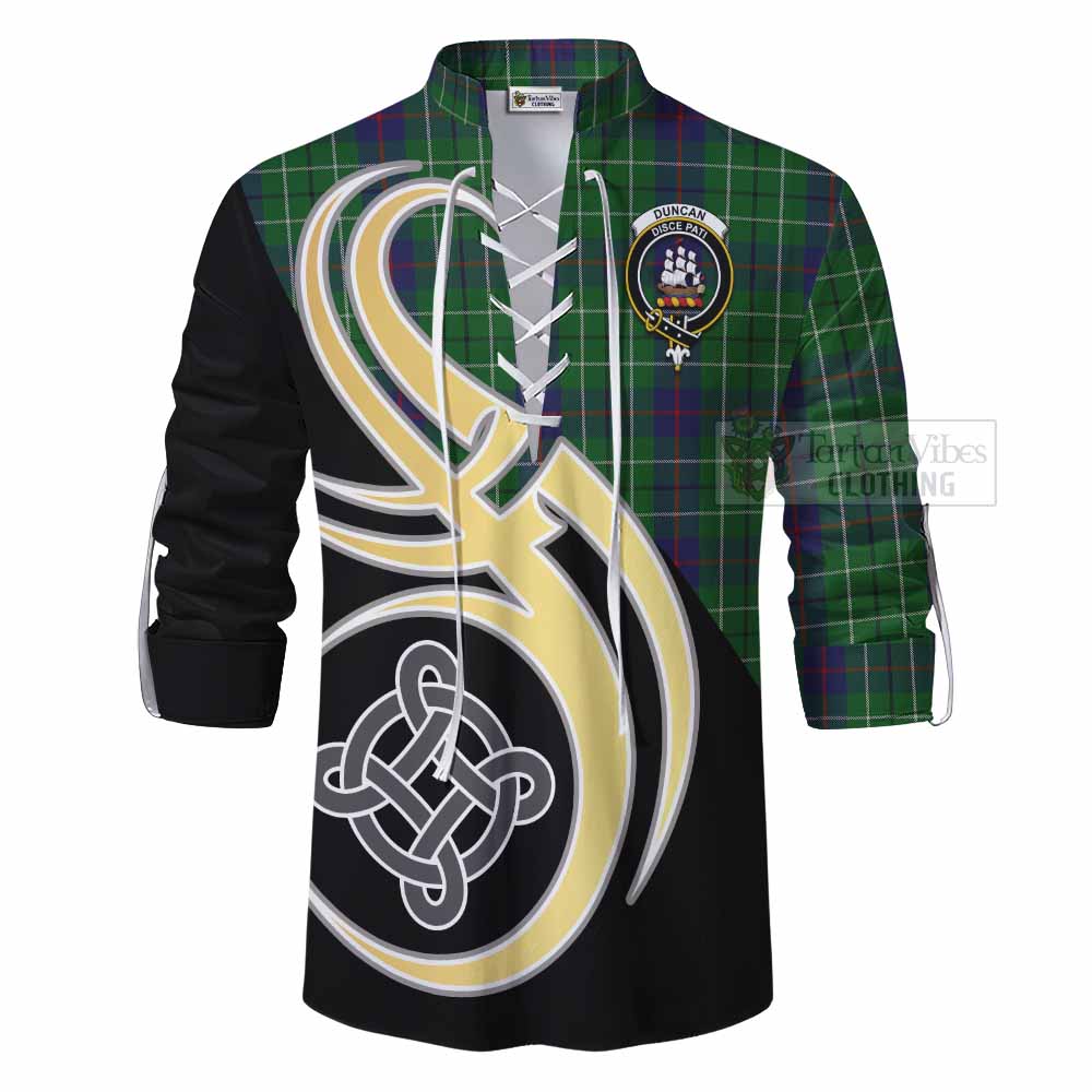 Tartan Vibes Clothing Duncan Tartan Ghillie Kilt Shirt with Family Crest and Celtic Symbol Style