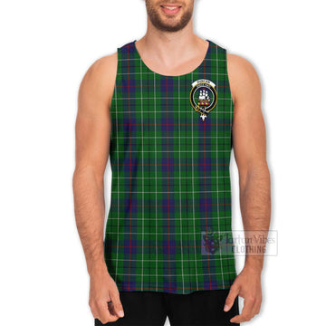 Duncan Tartan Men's Tank Top with Family Crest and Bearded Skull Holding Bottles of Whiskey