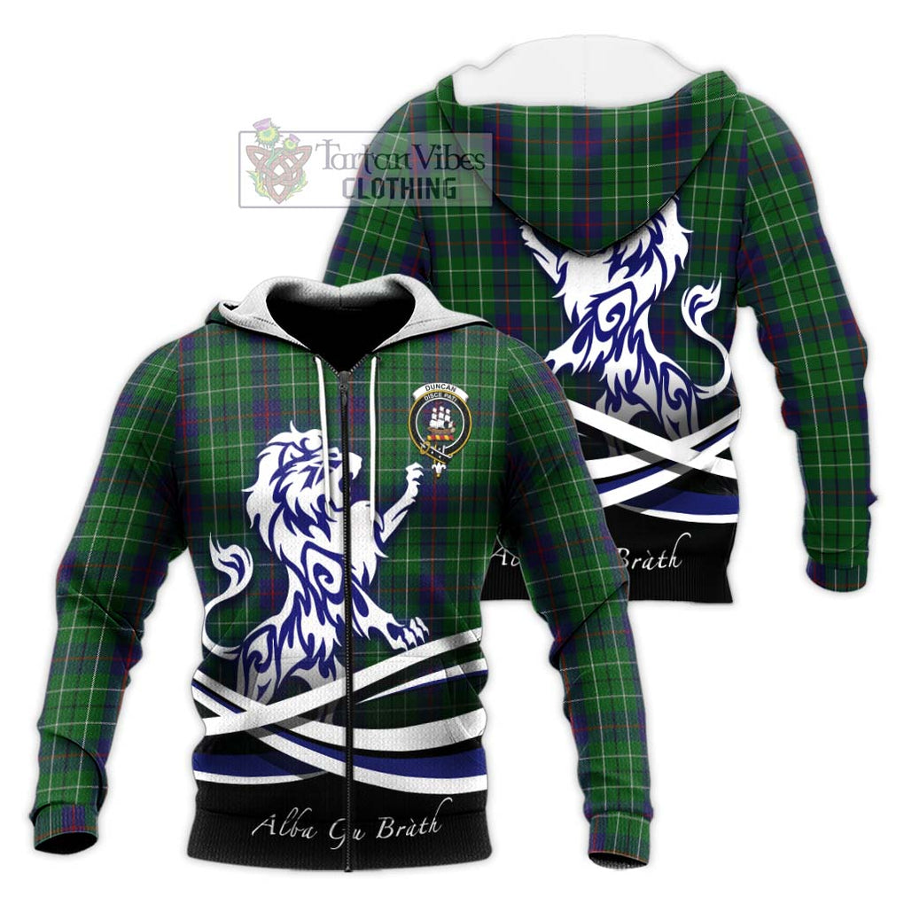 Duncan Tartan Knitted Hoodie with Alba Gu Brath Regal Lion Emblem Unisex Knitted Zip Hoodie - Tartanvibesclothing Shop