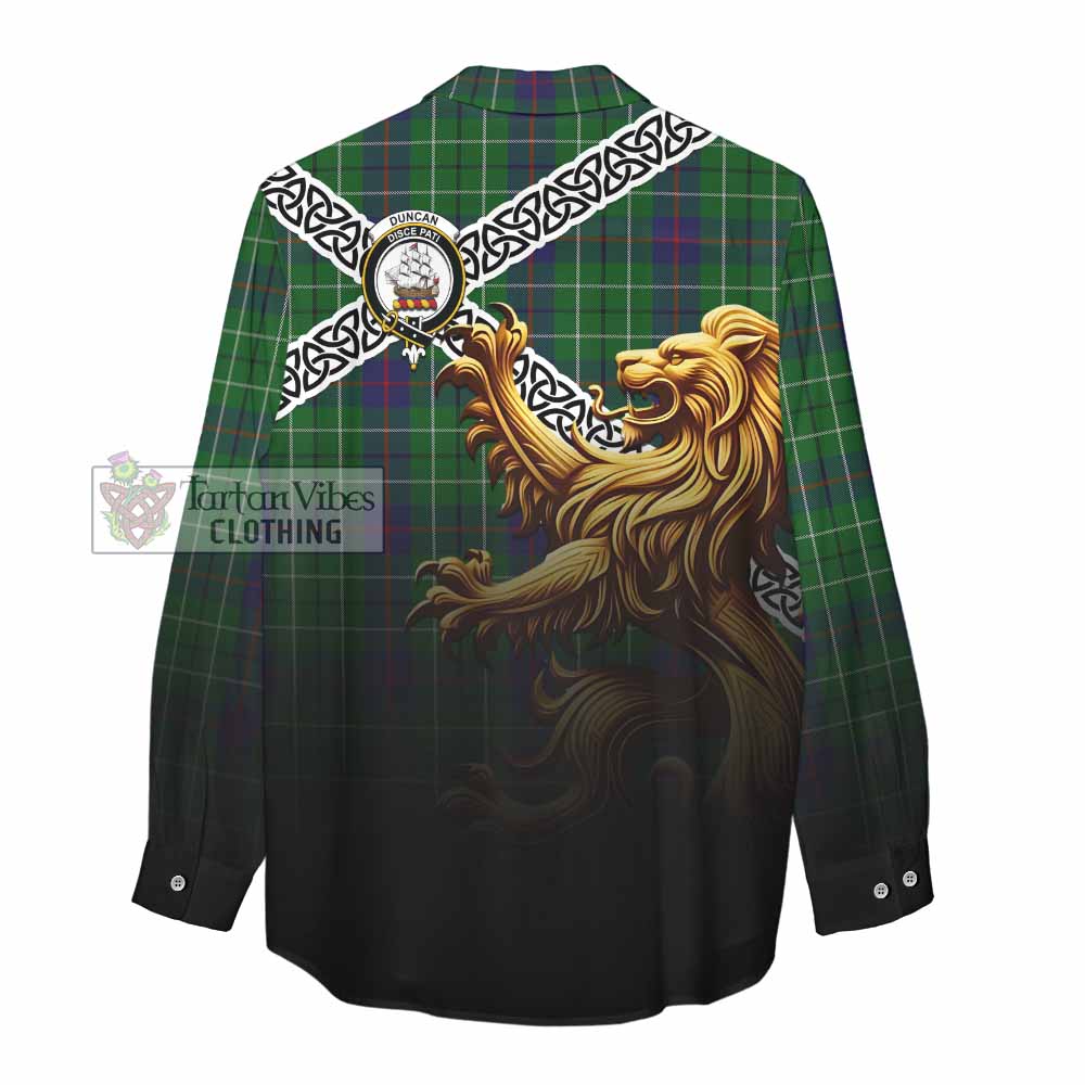 Tartan Vibes Clothing Duncan Crest Tartan Women's Casual Shirt with Golden Lion Emblem Celtic Style