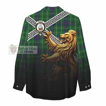 Tartan Vibes Clothing Duncan Crest Tartan Women's Casual Shirt with Golden Lion Emblem Celtic Style