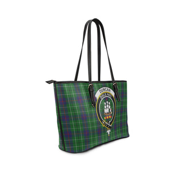 Duncan Tartan Leather Tote Bag with Family Crest