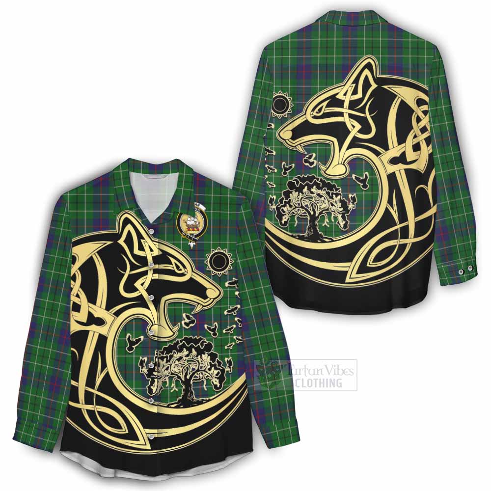 Tartan Vibes Clothing Duncan Tartan Women's Casual Shirt with Family Crest Celtic Wolf Style