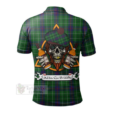 Tartan Vibes Clothing Duncan Tartan Polo Shirt with Family Crest and Bearded Skull Holding Bottles of Whiskey