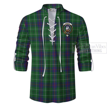 Tartan Vibes Clothing Duncan Tartan Ghillie Kilt Shirt with Family Crest and Bearded Skull Holding Bottles of Whiskey