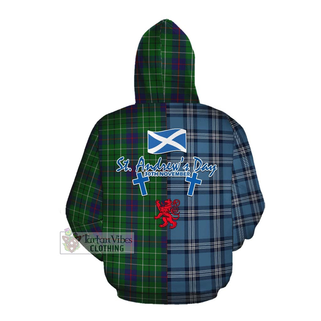 Duncan Tartan Cotton Hoodie Happy St. Andrew's Day Half Tartan Style Pullover Hoodie - Tartan Vibes Clothing