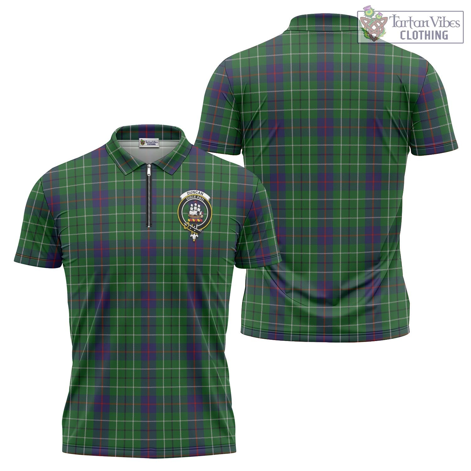 Tartan Vibes Clothing Duncan Tartan Zipper Polo Shirt with Family Crest