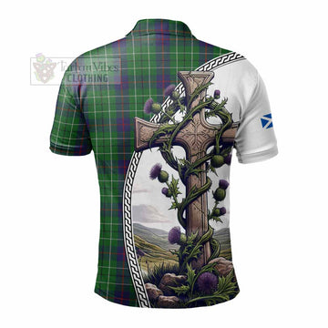 Duncan Tartan Polo Shirt with Family Crest and St. Andrew's Cross Accented by Thistle Vines