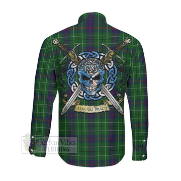 Tartan Vibes Clothing Duncan Tartan Long Sleeve Button Shirt with Family Crest Celtic Skull Style