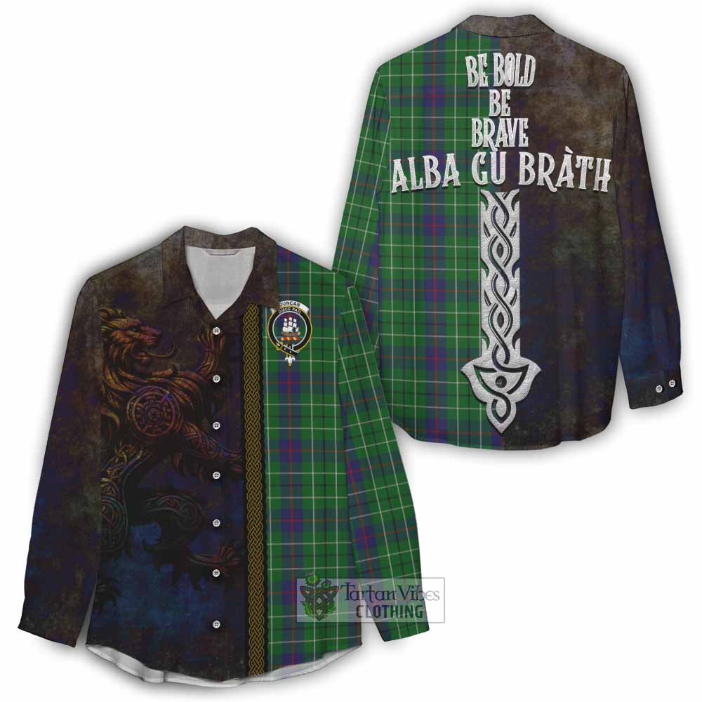 Tartan Vibes Clothing Duncan Tartan Family Crest Women's Casual Shirt Alba Gu Brath Be Brave Lion Ancient Style