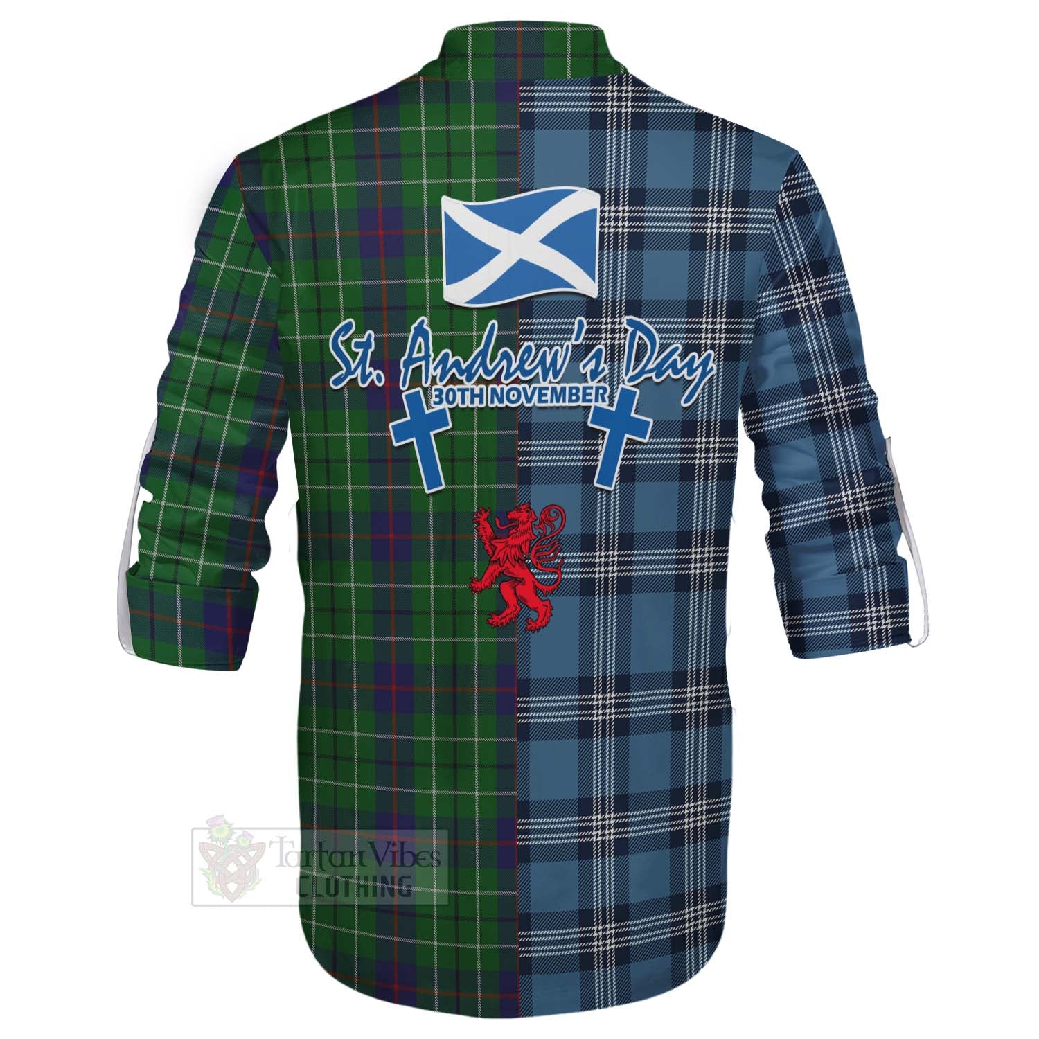 Tartan Vibes Clothing Duncan Tartan Ghillie Kilt Shirt Happy St. Andrew's Day Half Tartan Style