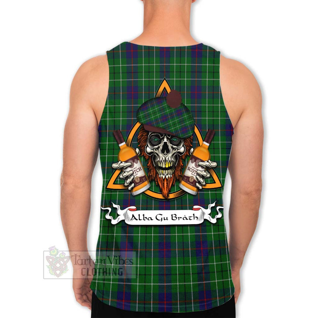 Tartan Vibes Clothing Duncan Tartan Men's Tank Top with Family Crest and Bearded Skull Holding Bottles of Whiskey