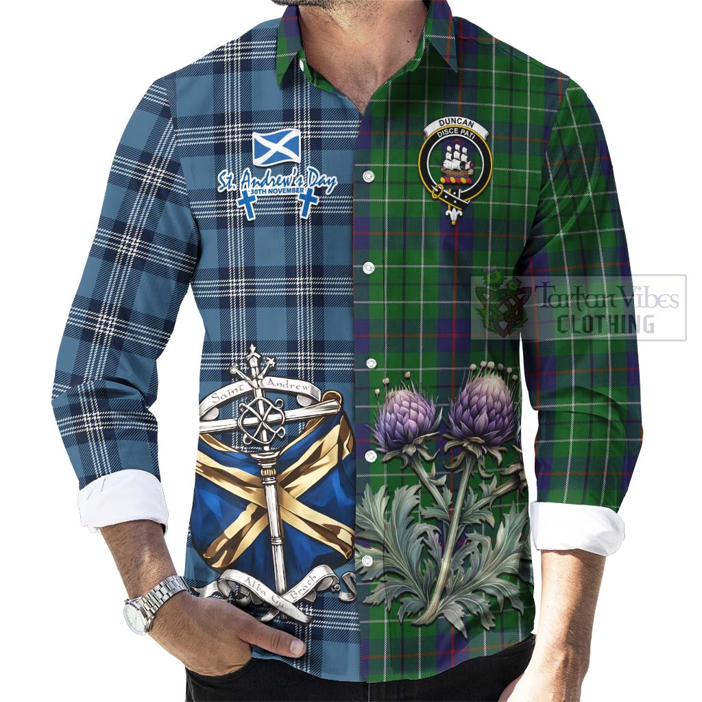 Tartan Vibes Clothing Duncan Tartan Long Sleeve Button Shirt Happy St. Andrew's Day Half Tartan Style