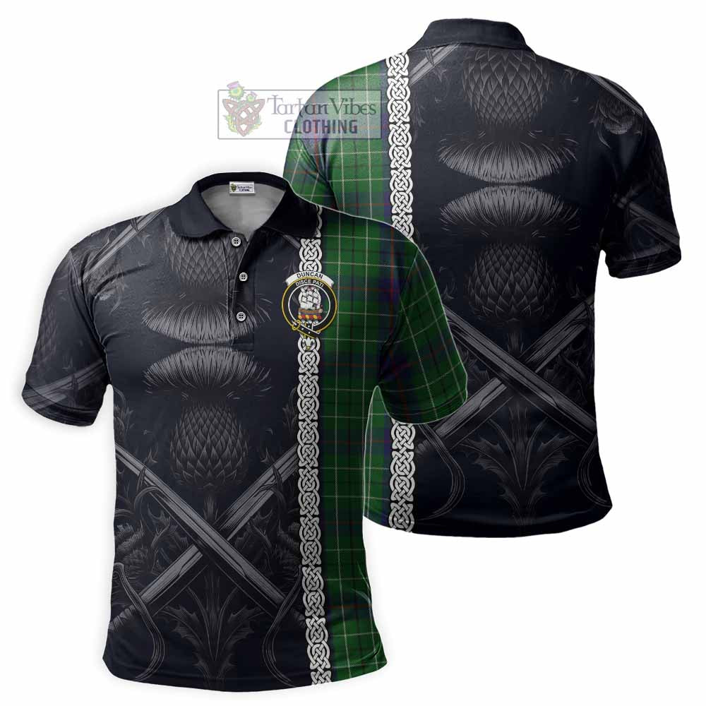 Tartan Vibes Clothing Duncan Tartan Polo Shirt with Family Crest Cross Sword Thistle Celtic Vibes