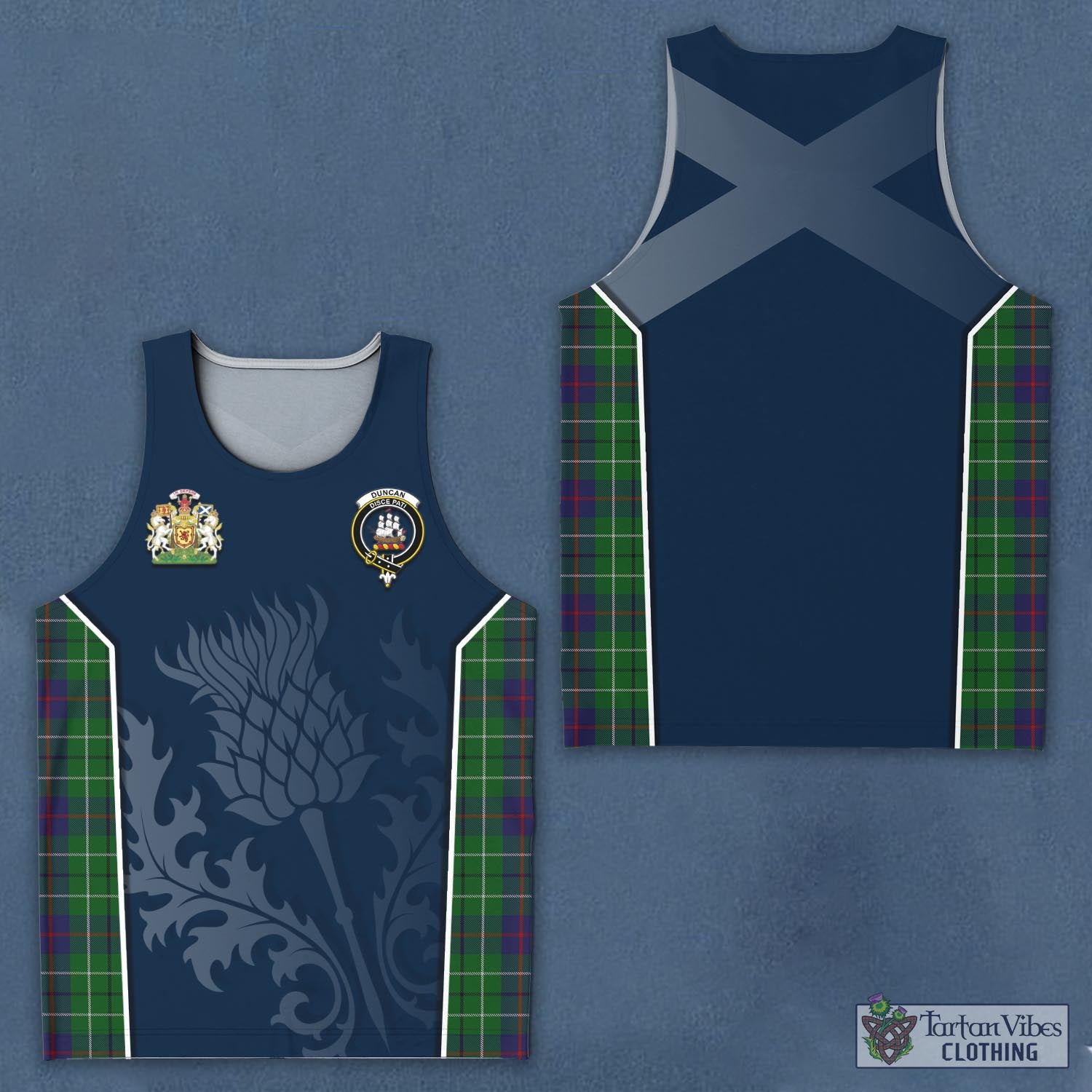 Tartan Vibes Clothing Duncan Tartan Men's Tanks Top with Family Crest and Scottish Thistle Vibes Sport Style