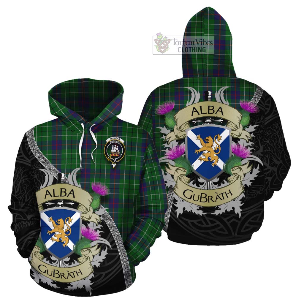 Tartan Vibes Clothing Duncan Tartan Family Crest Cotton Hoodie Lion Rampant Royal Thistle Shield Celtic Inspired