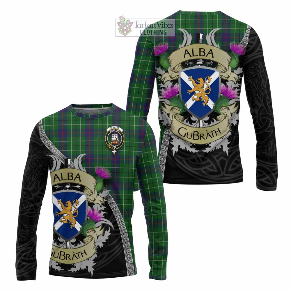 Tartan Vibes Clothing Duncan Tartan Family Crest Long Sleeve T-Shirt Lion Rampant Royal Thistle Shield Celtic Inspired