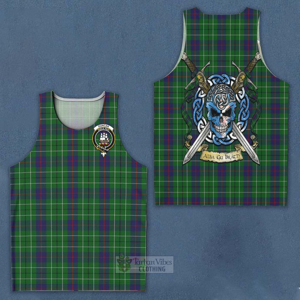 Tartan Vibes Clothing Duncan Tartan Men's Tank Top with Family Crest Celtic Skull Style