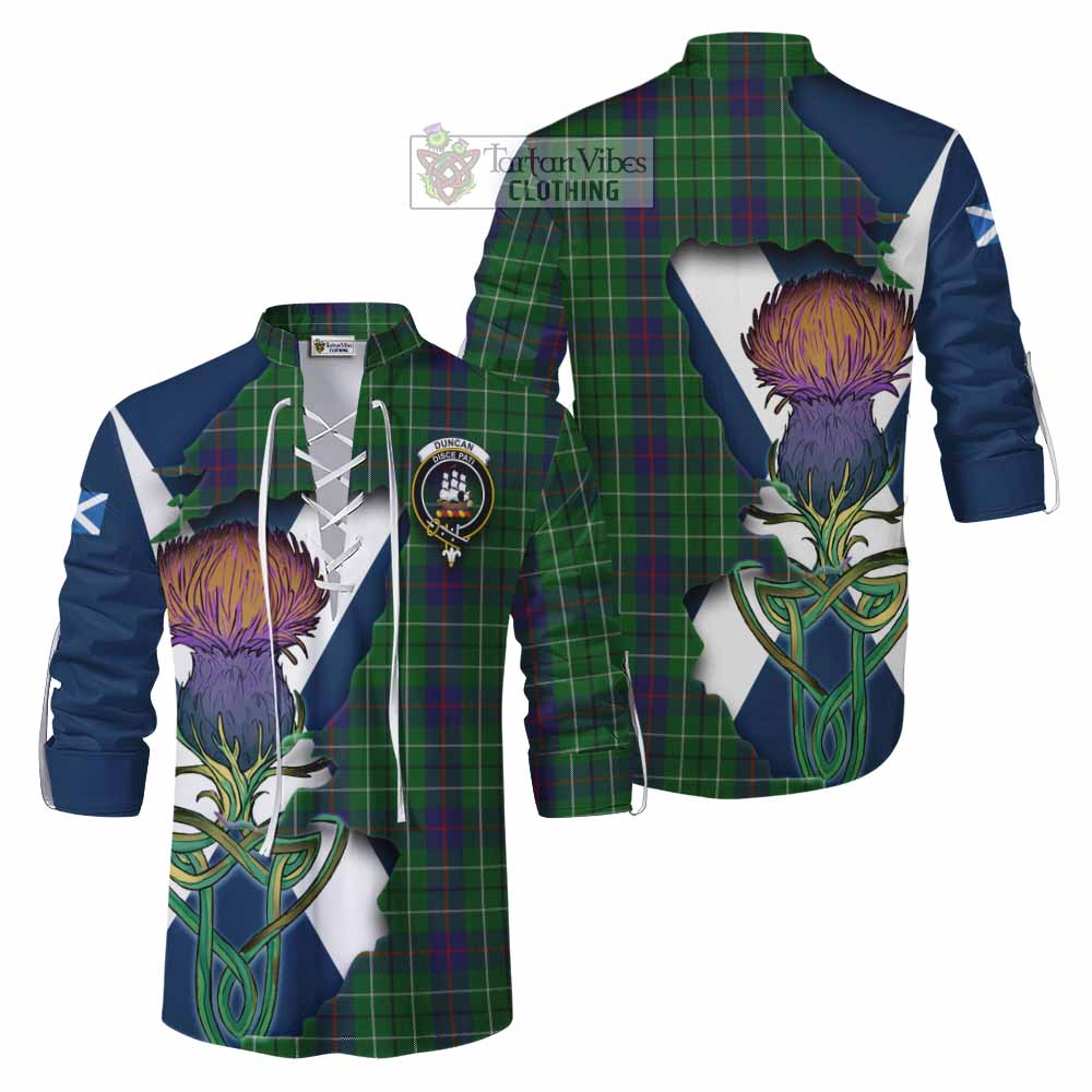 Tartan Vibes Clothing Duncan Tartan Family Crest Ghillie Kilt Shirt Scottish Thistle Celtic Inspired