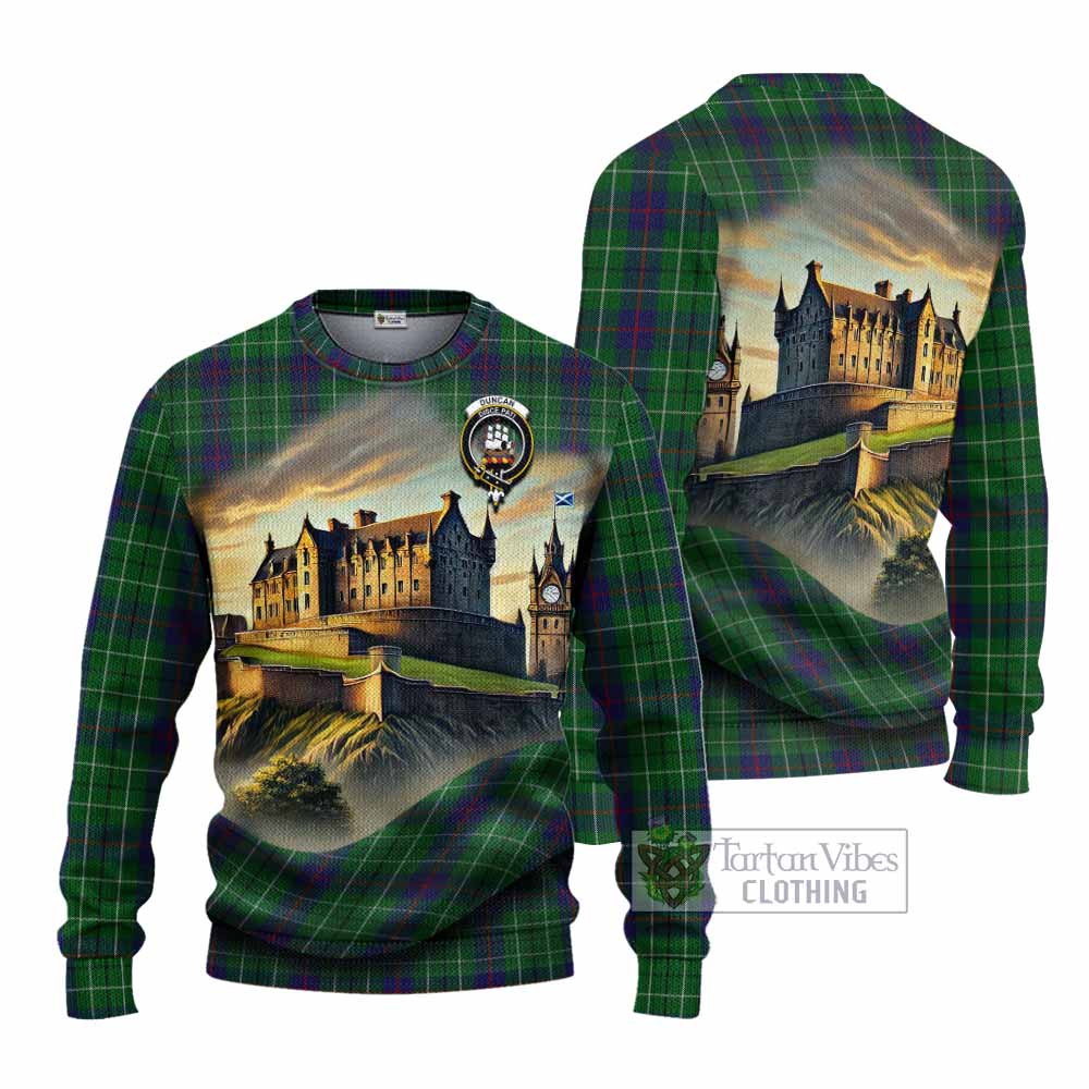 Tartan Vibes Clothing Duncan Tartan Family Crest Knitted Sweater with Scottish Ancient Castle Style